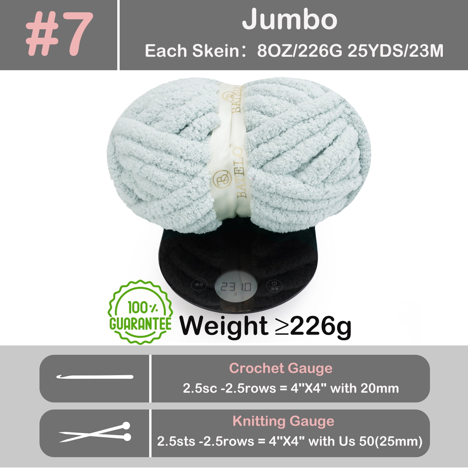 BATELO 8 Skein Chunky Yarn for Hand Knitting, Big Blanket Yarn Jumbo, Soft Chenille Yarn Bulky, 0.5lb/25yds, Baby Blue