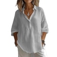 thumbnail image 4 of Women's Casual Blouse Baeitkot Women's Solid Color Long Sleeve Button-Front Linen Shirt with Classic Collar Casual Blouse Gray L, 4 of 9