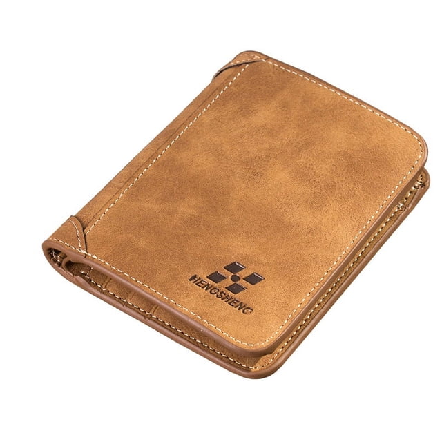Cartera para hombre, billetera corta de cuero esmerilado, billetera vertical retro de tres pliegues, billetera con múltiples tarjetas, esperando a los jóvenes
