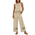 thumbnail image 2 of Mutghys Two-Piece Travel Sets for Women Crew Neck Sleeveless Tops with Lace Trim Wide Leg Pants Set Beach Vacation Holiday Travel Sets, 2 of 8