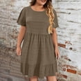 thumbnail image 7 of Tianiyouqing Women Flowy Dresses Plus Size Oversized Cotton Linen Cute Midi Dresses Short Sleeve Crew Neck Business Pleated Dresses Brown 5XL, 7 of 7