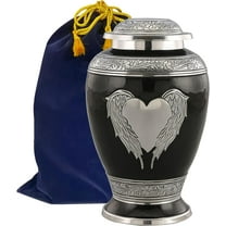 Dignity Angel Wings Urn - Loving Angel Wings Cremation Urn for Ashes - Handcrafted Angel Wings & Heart Adult Urn - Large Wings of Love Memorial Urn with Velvet Bag (Black)