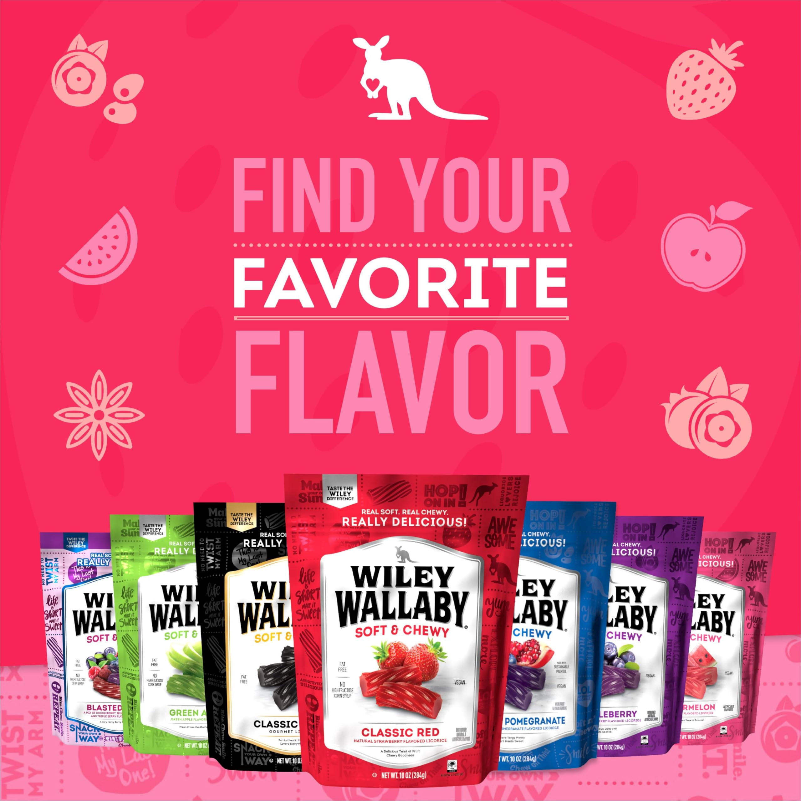 (3 pack) Wiley Wallaby Red Liquorice, Red, 24 Oz