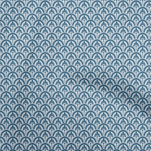 oneOone Polyester Spandex Teal Blue Fabric Asian Floral Block Sewing Craft Projects Fabric Prints By Yard 56 Inch Wide