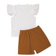 thumbnail image 5 of Doomiva Toddler Girls Ruffle Sleeve Ribbed T-Shirt with Culotte Playwear 2PCS Summer Outfits Shorts Sets Daily Wear Orange 130-8Y, 5 of 6