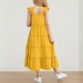 thumbnail image 6 of Beollynier Girls Summer Ruffle Sleeve Round Neck Long Dress with Zipper for Ages 3-13 - Solid Color and Color Block Styles - Perfect for Parties and Dress-Up Occasions, 6 of 7