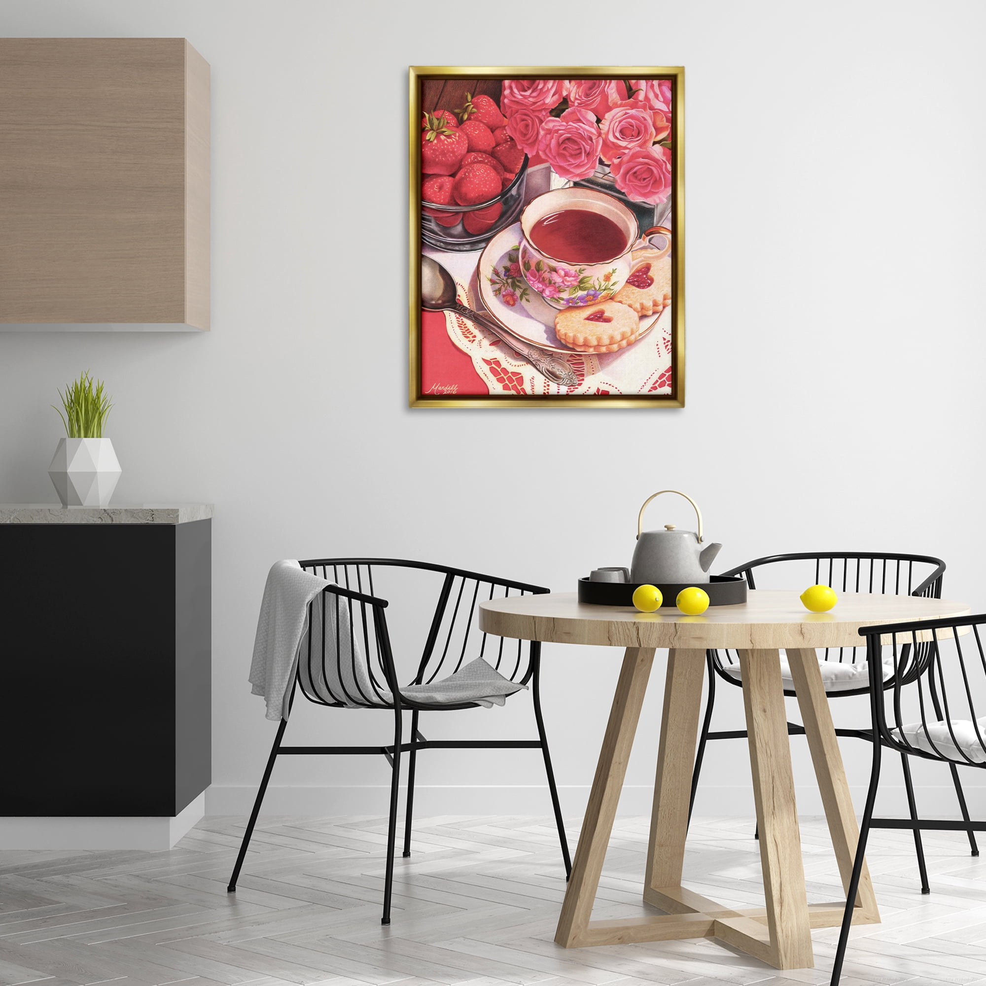 Stupell Industries Valentine's Day Tea Food & Beverage Painting Gold Floater Framed Art Print Wall Art, 25 x 31