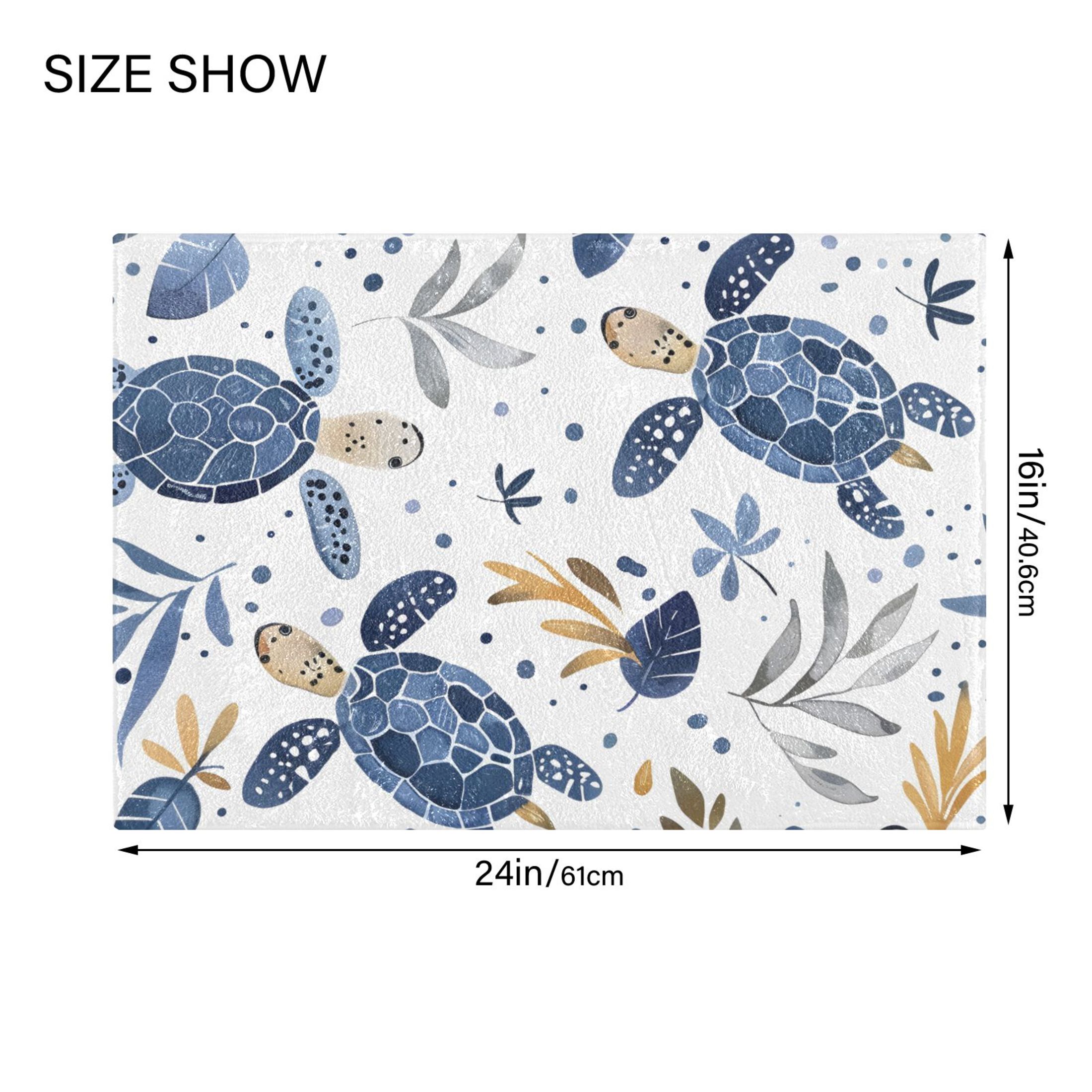 Toilet Rug Set Non-Slip Bathroom Rugs Soft Plush Machine Washable Contour Bath Mat Turtle with Seaweed 24x20/24x16