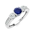 thumbnail image 2 of Mooneye Semi Bezel Set 4mm Round Blue Sapphire 925 Sterling Silver Three Stone Women Wedding Ring, 2 of 3