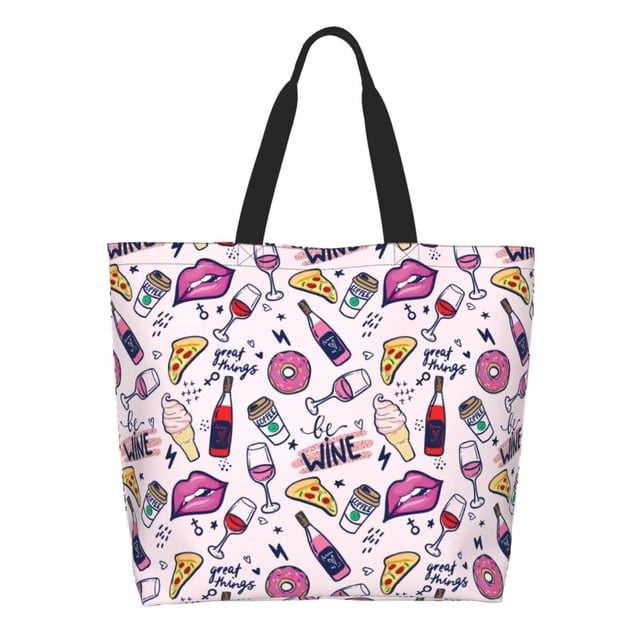 Fotbe Wine Bolsa Tote Estética de Lona con Estampado para Mujer - Bolsa Reutilizable de Hombro Casual para Vacaciones, Compras, Trabajo y Gimnasio
