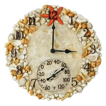 UPC 077784013625 product image for 14 in. Seashells Clock & Thermometer | upcitemdb.com