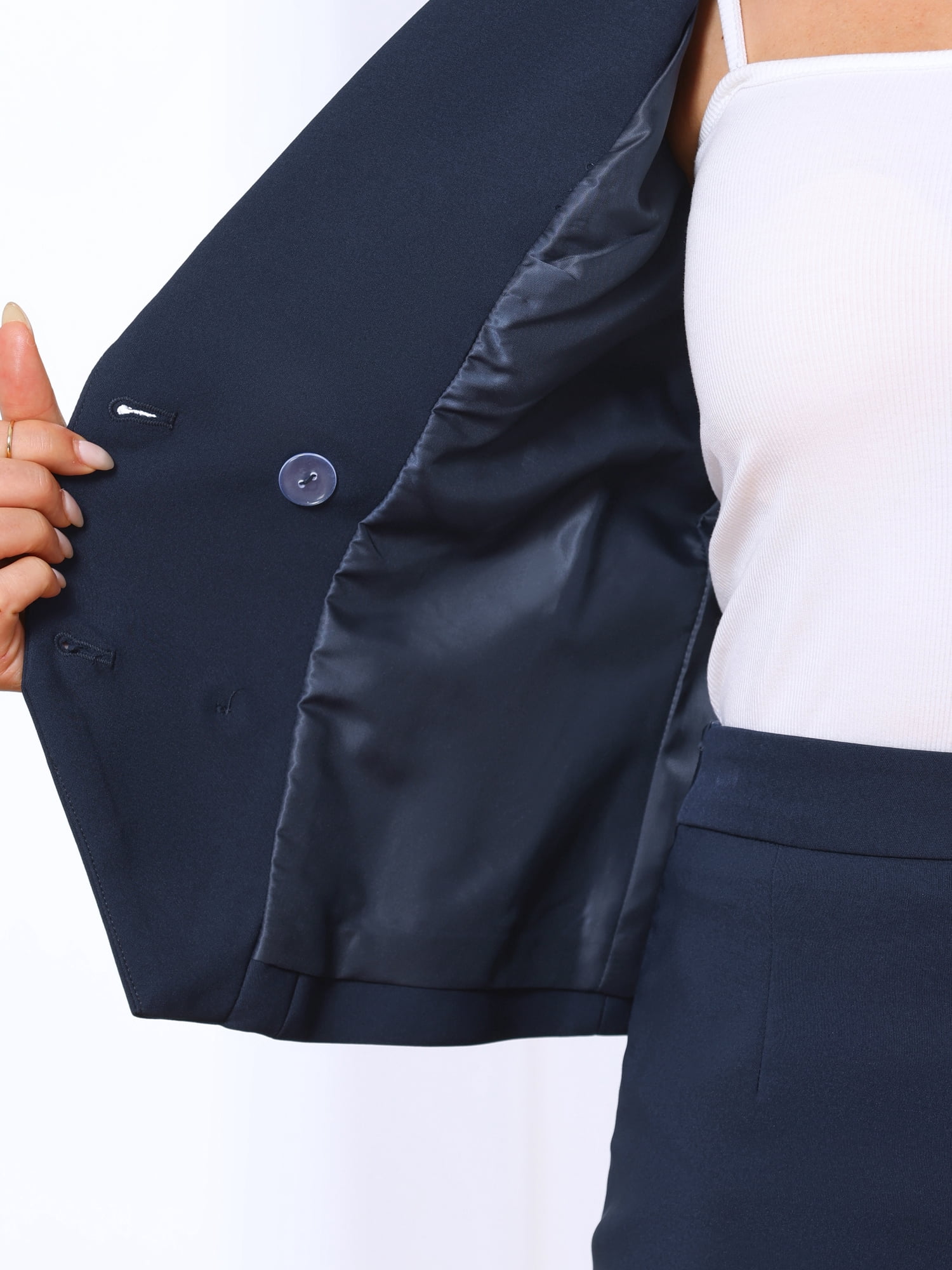 DARING DIVA 2Pcs Women's Office Double Breasted Blazer Pencil Skirt Set XS Blue