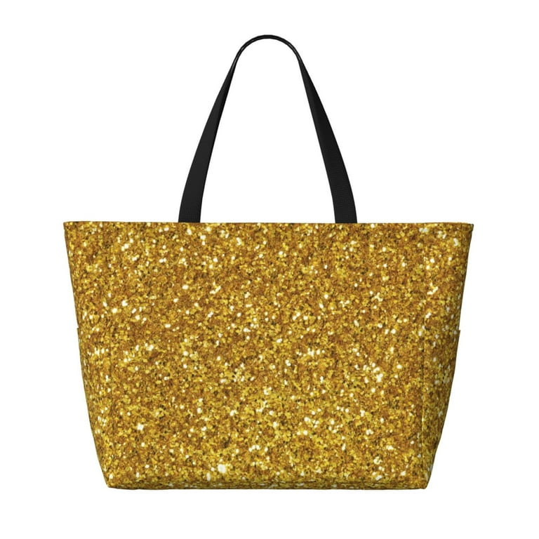Fuzoiu Gold Glitter Print Waterproof Beach Tote Bag for Women