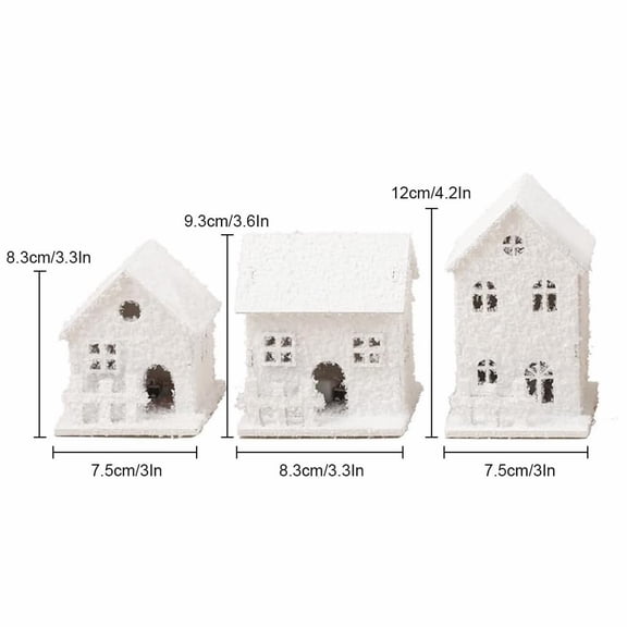 Homesteed Lighted Wooden Village Houses Tabletop Decor Set White Xmas Houses with LED Winter Village Accessories 3 Piece 4.72 in