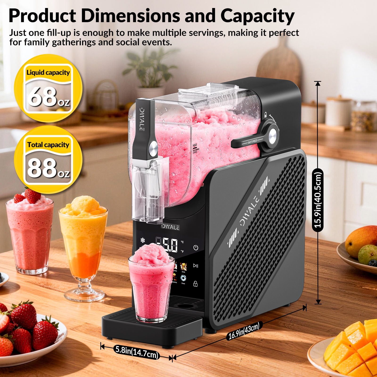 88oz Slushy Machine, 7-in-1 Slushy Machine for Home,Frozen Drink & Ice Cream Maker with LED Display,No Ice Needed,Auto Clean, Quiet-Color Screen Model