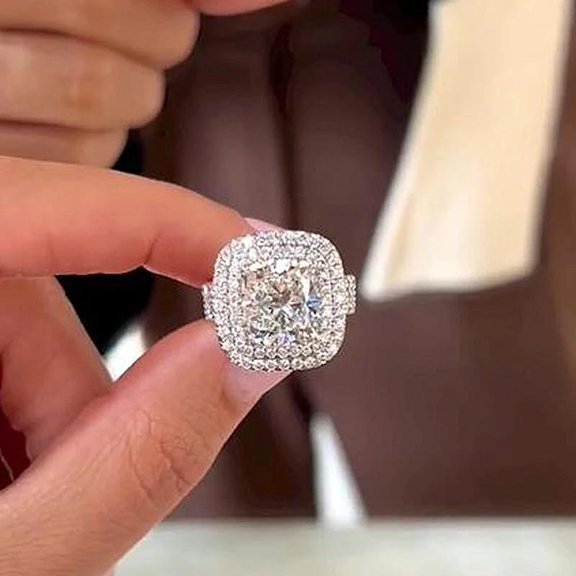 Triple Halo Cushion Cut Ring in S925 Sterling Silver Engagement Ring/ Dainty Wedding Ring/ Anniversary Gift/ Promise Ring for Her