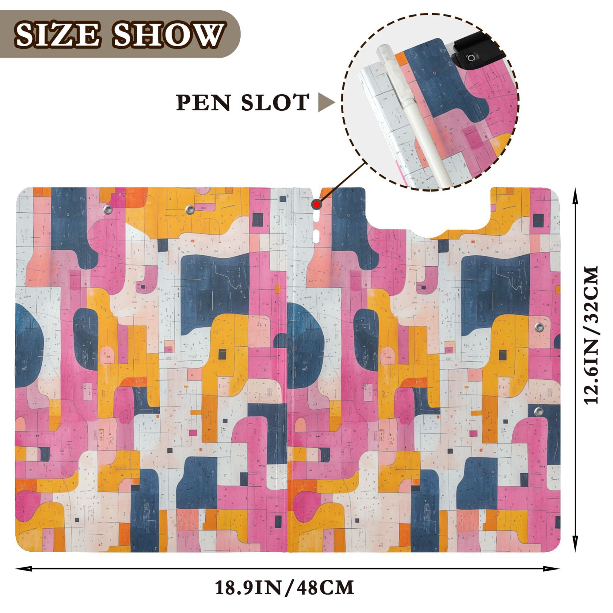 FORMRS A4 Clipboard Folder with Pen Holder Horizontal Foldable School Office Binder, Art Geometric