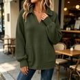 thumbnail image 3 of Women's Waffle Knit Pullover Sweatshirt Oversized Lapel V-Neck Long Sleeve with Pockets Loose Casual Everyday Fall Top, 3 of 8