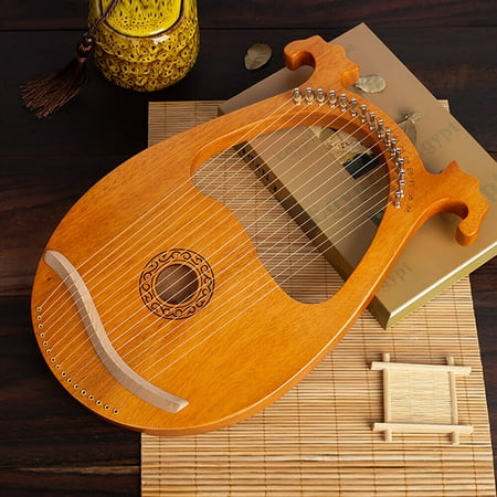 16-String Aklot Lyre Harp, Solid Mahogany Body, Steel Strings, Tuning Key, Perfect Gift for Beginners, Children, and Musicians