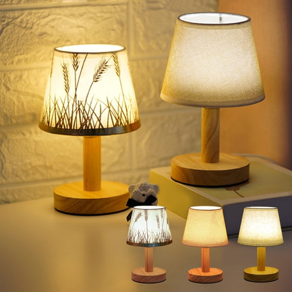 Msgweeeg Bedside Lamp Nightstand Lamp LED Solid Wood Desk Lamp Stable Fabric Study Reading Lamp Suitable for Home Decoration Linen Plain Warm Night Light Indoor Lighting Desk Reading Lamp