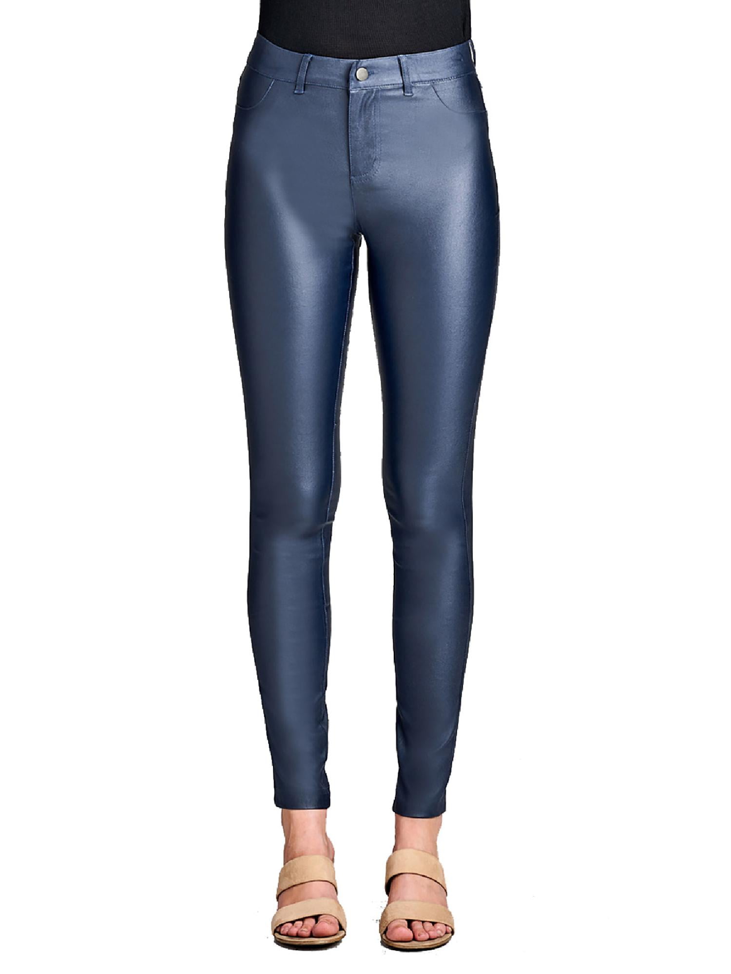 Made by Olivia - Made by Olivia Women's Stretchy Faux Leather Skinny Coated Legging Pants Navy