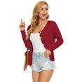 thumbnail image 2 of Women's Lightweight Cardigan Sweater Long Sleeve Crewneck Button Down Knit Cardigan(Red 2XL), 2 of 6