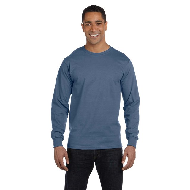 The Hanes 61 oz Manches Longues Beefy-T - Bleu DENIM - S
