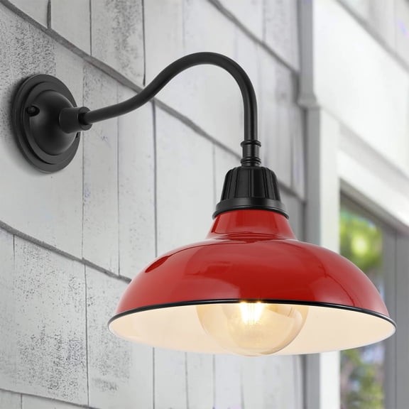 JONATHAN Y Aurora 12.25" 1-Light Farmhouse Industrial Indoor/Outdoor Iron LED Gooseneck Arm Outdoor Sconce, Red