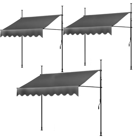 RJFKSNC Manual Retractable Awning 78"x118", Retractable Awnings for Patio, Door or Window - No Drilling Required, Canopy with UV Protection and Waterproof, for Backyard Garden Balcony, Gray