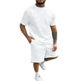 thumbnail image 2 of Domuza Men's 2 Piece Outfit Anti-wrinkle T Shirts and Shorts Summer Beach Vacation Lounge Workout Pajamas Short Sleeve Sets White L, 2 of 5
