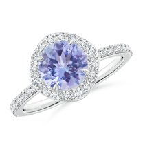 ANGARA Natural Vintage Style Claw-Set Round 1.45 ct Tanzanite Halo Ring in 14K White Gold for Women (Size-7mm) | December Birthstone, Anniversary, Jewelry Gift for Women | Natural Tanzanite Ring