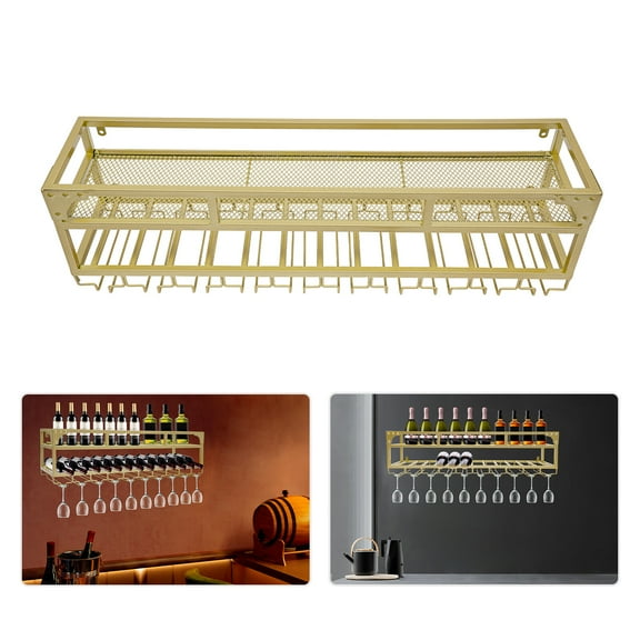 Wall-Mounted Wine Rack, Industrial Wine Rack with Glass Holder, Liquor Shelves