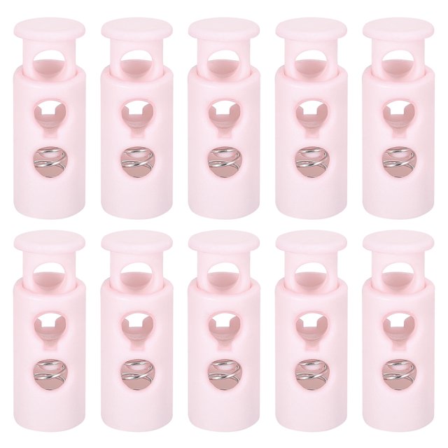 Unique Bargains 30Pack 4mm Cord Lock Plastic Double Hole Spring Toggle Stoppers, Light Pink