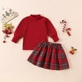 thumbnail image 2 of Ulanda Toddler Baby Girl Christmas Outfit Long Sleeve Turtleneck Ribbed Top Plaid A-line Skirt 2Pcs Set (Red, 4-5 Years), 2 of 9