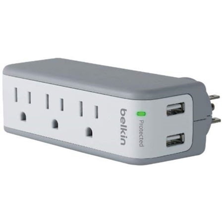 UPC: 0722868883426 | Belkin Mini Travel 3 Outlet Surge Protector  Swivel Charger  Dual USB Ports