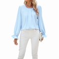 thumbnail image 2 of Women'S Solid Color Round Neck Long Sleeve Loose Chiffon Shirt Top Fashionable and Elegant Pullover Tops Blue M, 2 of 9