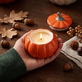 thumbnail image 4 of Halloween Cute Ceramic Pumpkin Candle Holder Decor with Lid, Heavy Duty Sturdy Vivid Color Pumpkin Shaped Storage Container for Fall Mantel Home Office Holiday Candy Vanity Table Decor (No Candles), 4 of 6