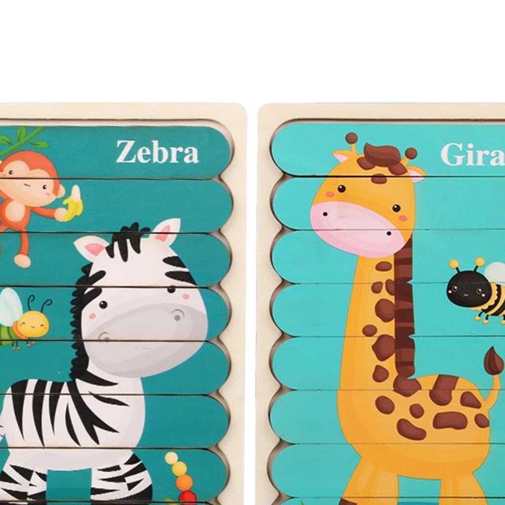 Wooden Puzzles Animal Early Educational Jigsaw Toys Zebra Giraffe