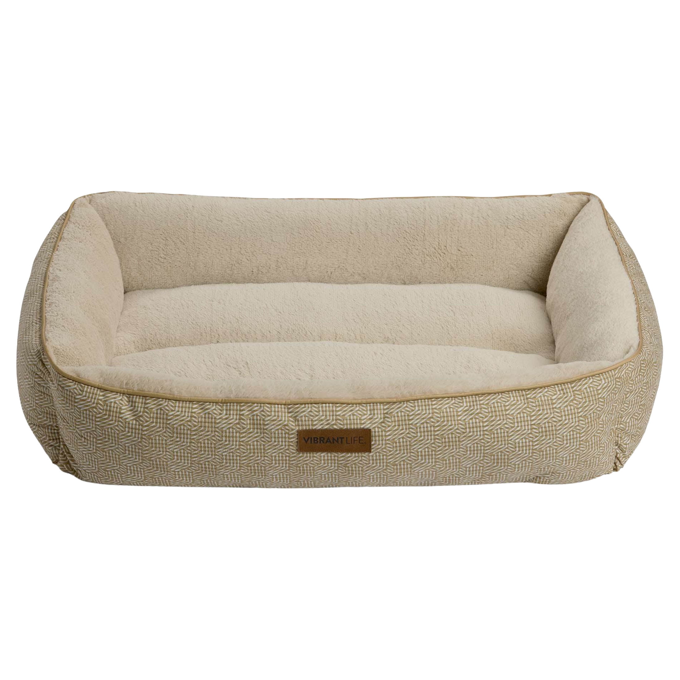 (2 pack) Vibrant Life Extra Large Dog Bed, Bolster Bed for Large Dogs, Extra Large, 42" x 32", Tan