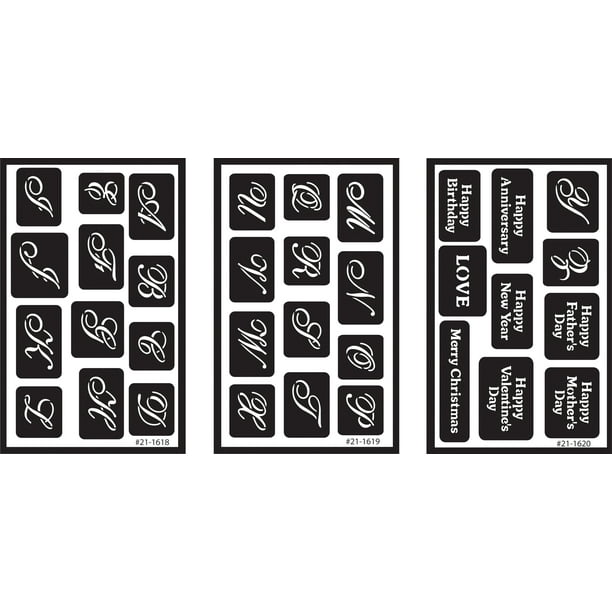 Over N Over Reusable Glass Etching Stencils 5 X 8 3 Pkg Alphabet Walmart Com