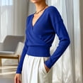 thumbnail image 5 of WRFWUL Womens Wrap V Neck Top Long Sleeve Ribbed Knit Surplice Pullover Tops Elegant Slim Fit Casual Cropped Sweater, 5 of 7