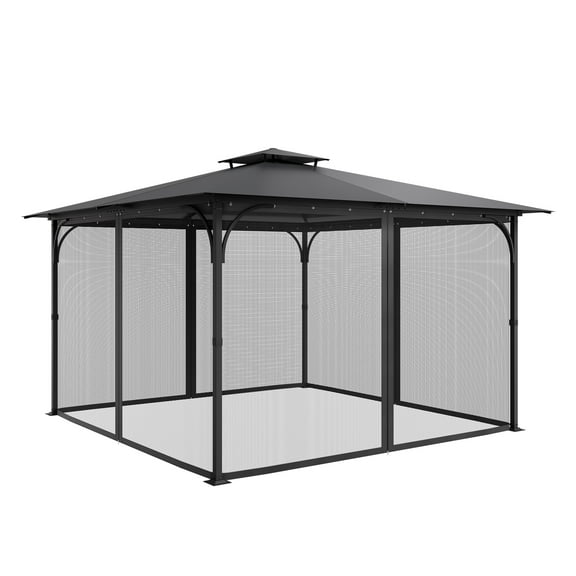 KFFKFF Gazebo Netting Replacement, Compatible with 12 x 12 x 7.5 FT Gazebo, Outdoor Mesh Sidewalls, 4-Panel Patio Screen with Double Zipper, Protective Canopy Netting for Gardens (Netting Only)