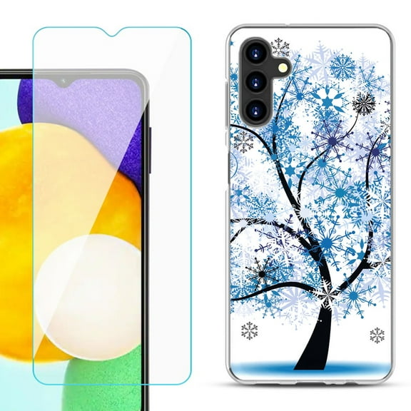 Slim-Fit TPU Fashion Phone Case for Samsung Galaxy A13 5G, with Tempered Glass Screen Protector, by OneToughShield ® - Snowflakes Tree