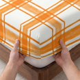 thumbnail image 3 of King Size Fitted Sheet Set - Orange Plaid 3 Piece Bedding Sets 16" Deep Pocket Fitted Sheet with 2 Pillowcases, Gingham Check Minimalist Modern Grid Farmhouse Brushed Microfiber Hotel Bed Sheets, 3 of 9