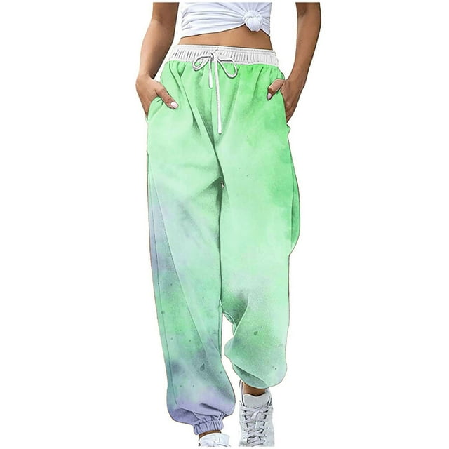 SDNall Pants for Women Women Fashion Color Blocked Printed Drawstring Pants