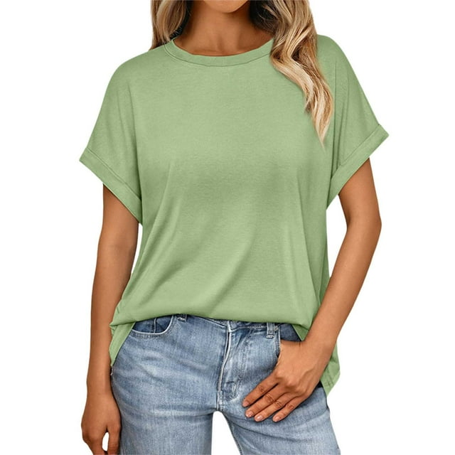 Women Tops Casual Basic T Shirts Loose Fit Crewneck Short Sleeve Summer Solid Color Tee Shirt Top
