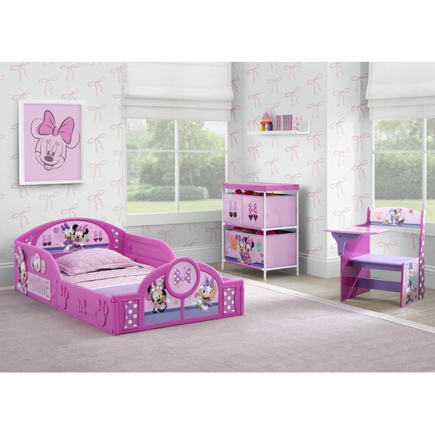 SD3マウストゥースリー鼠倒三　無界　ピンクオイル目&白ノーマル目セット Minnie Mouse 3-Piece Toddler Bedroom Set by Delta Children, Pink