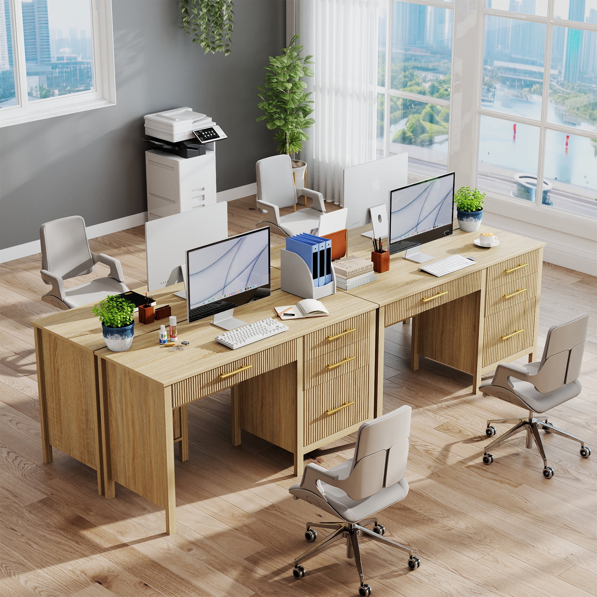 53.5" Executive Desk with Drawers, Home Office Desk with File Cabinet,Computer Desk Writing Workspace for Work Study