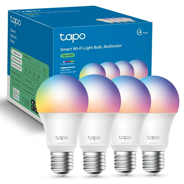 TP-Link Tapo Bombillas inteligentes 16M colores RGBW regulables compatibles con Alexa y Google Home A19 Equivalente a 60W 800LM CRI>90 2.4GHz WiFi solo No requiere concentrador Tapo L530E (paquete de