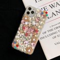 thumbnail image 5 of Compatible with iPhone 14 Pro Max Bling Case Girls Women 3D Luxury Sparkle Glitter Diamond Crystal Rhinestone Pearl Handmade Flowers Heart Soft Protective Cover Case, 6.7 Inch, Pink, 5 of 6
